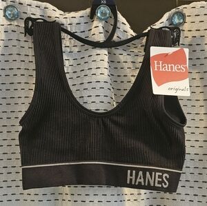 Hanes Black Ribbed Sports Bra